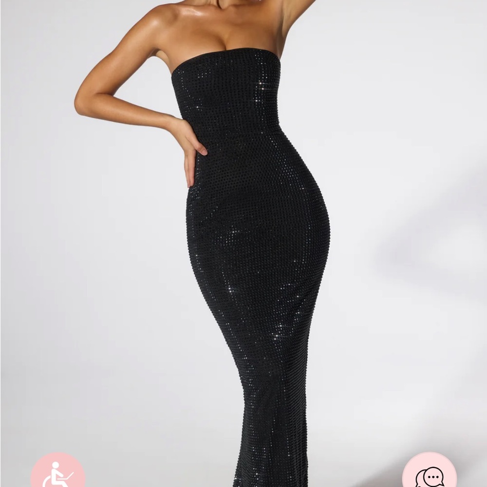 Black diamanté maxi gown, from OH POLLY.